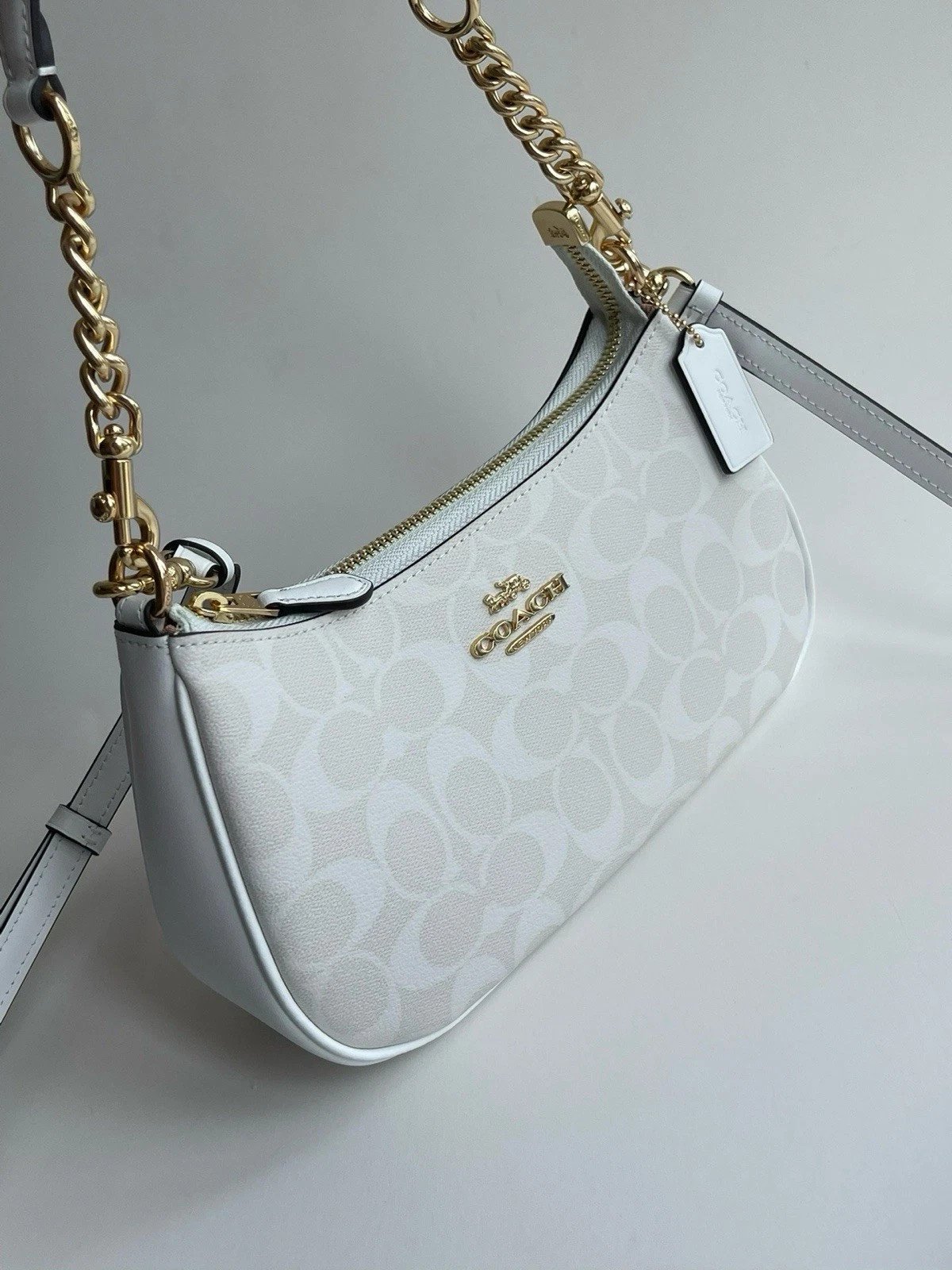 NEW COACH Teri 2Way Shoulder Bag Signature Coated Canvas White - Image 3