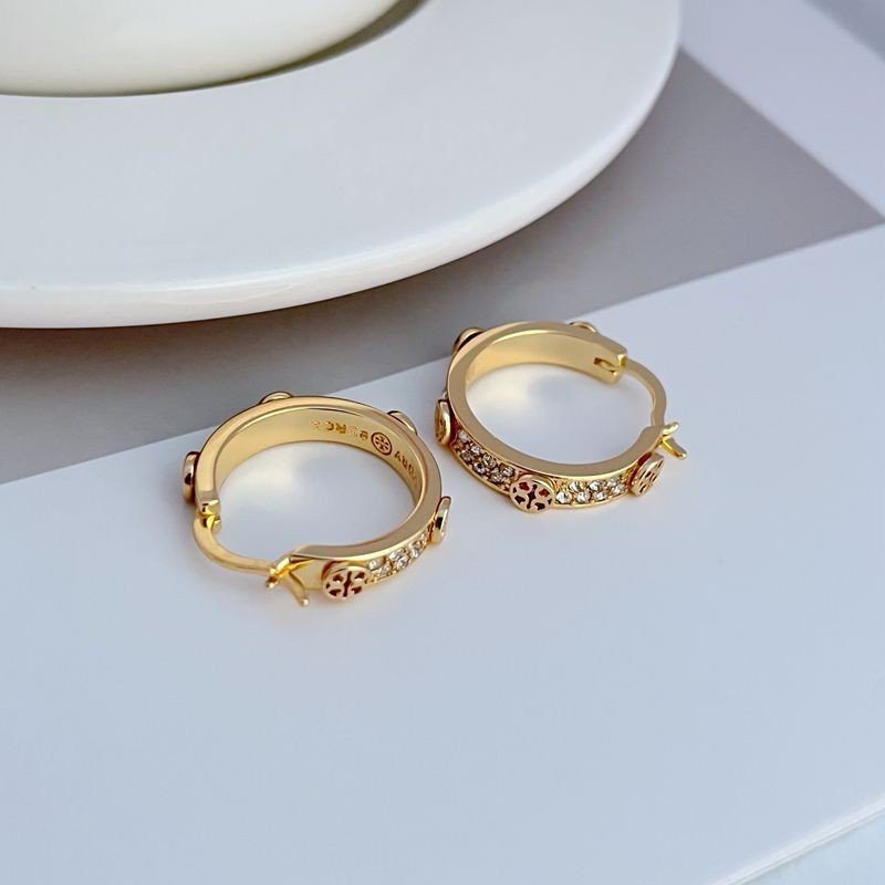 HOT Tory Burch Rhinestone Mini Hoop Earrings Sparkling Gold NEW - Image 5