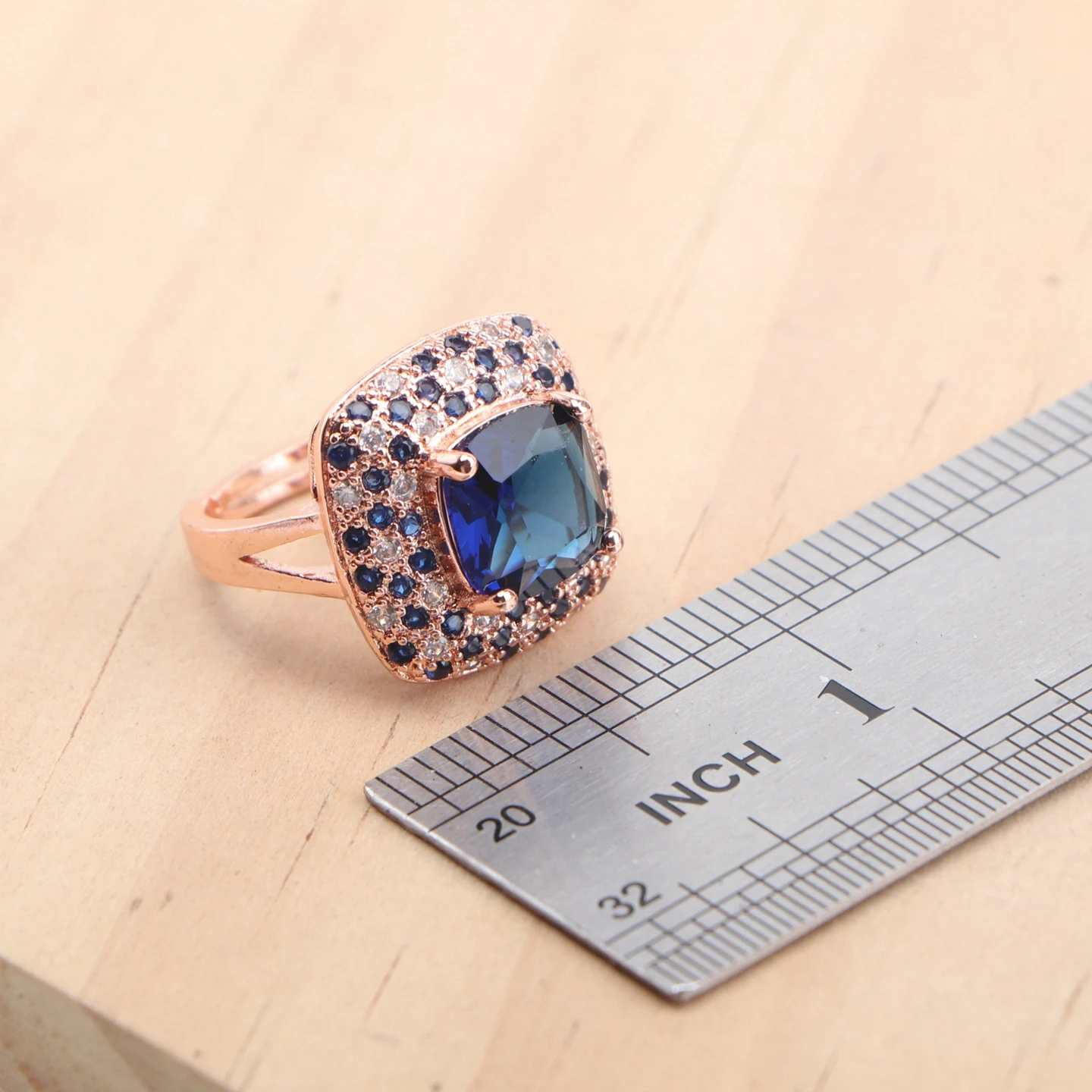 925 Silver Bridal Jewelry Sets Rose Gold Color Blue Zircon For Women Earrings Rings Pendant Wedding Necklace Set - Image 5