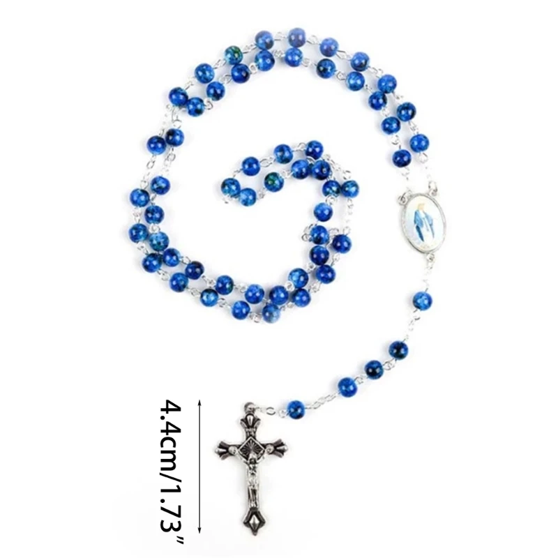 Catholic Glass Beads Rosary Necklace for Women Player Pendant Long Chains Chokers Fashion Religious Jewelry Gift - Image 6