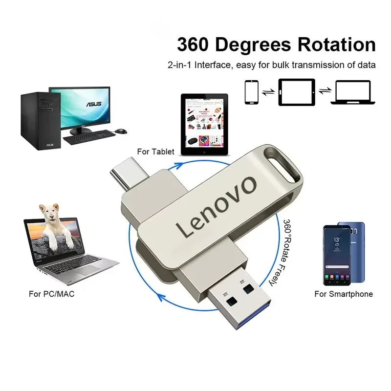 Lenovo Flash drive 512GB 256GB 128GB 64GB 32GB Type C USB 3.0 Memory Mini Usb Stick Dual C Pendrive for Andriods SmartPhone PC - Image 4