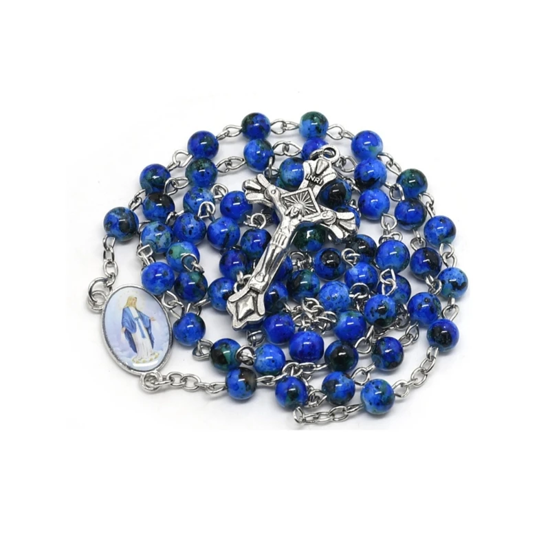 Catholic Glass Beads Rosary Necklace for Women Player Pendant Long Chains Chokers Fashion Religious Jewelry Gift - Image 4
