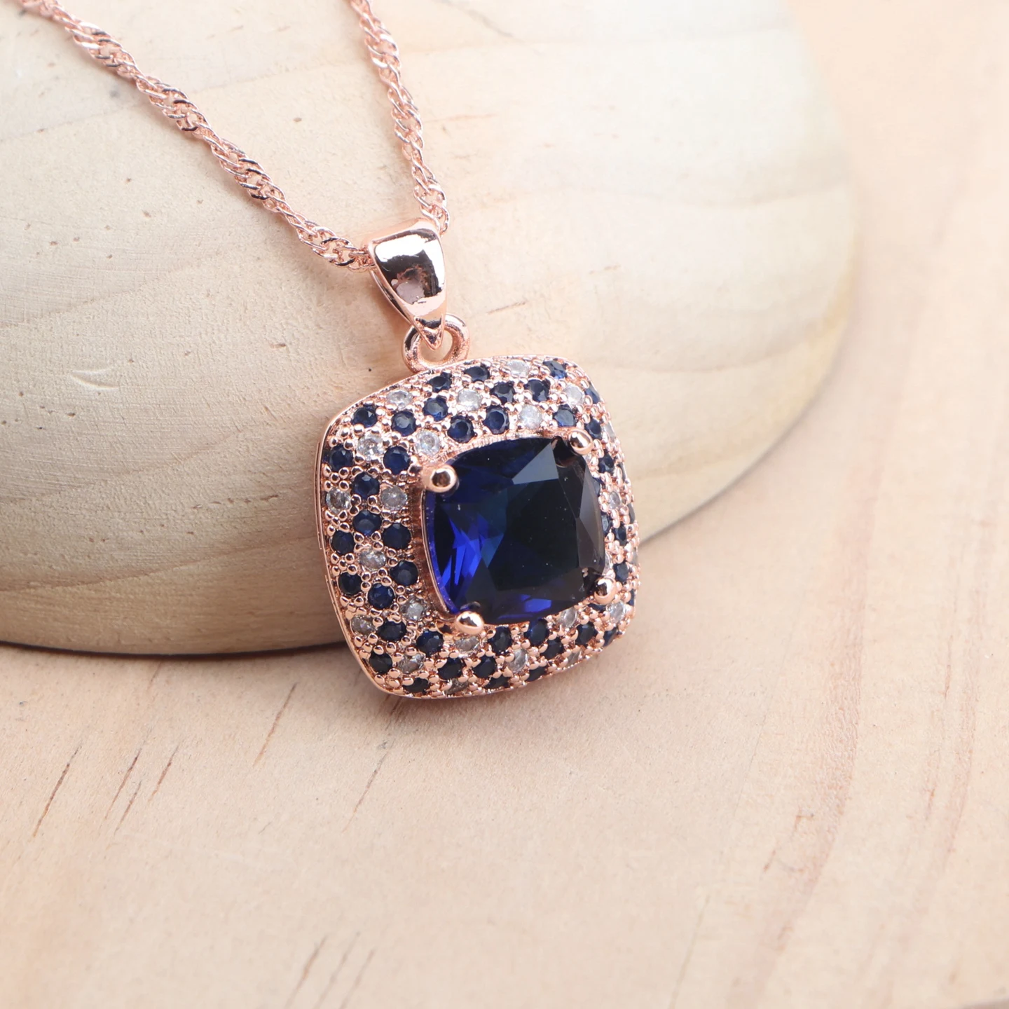 925 Silver Bridal Jewelry Sets Rose Gold Color Blue Zircon For Women Earrings Rings Pendant Wedding Necklace Set - Image 3