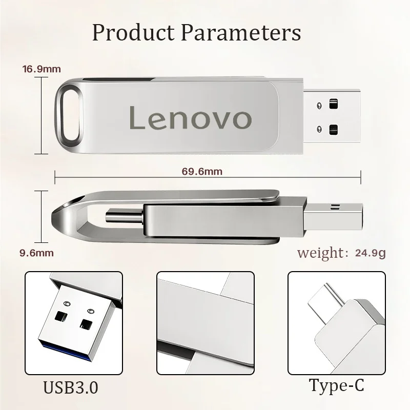 Lenovo Flash drive 512GB 256GB 128GB 64GB 32GB Type C USB 3.0 Memory Mini Usb Stick Dual C Pendrive for Andriods SmartPhone PC - Image 3