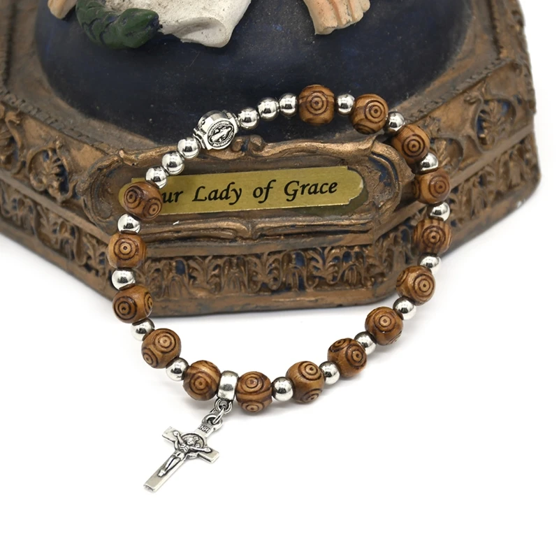 8mm Wood Beads Rosary Bracelet Vintage Jesus Christ Crucifix for Cross Wristband Chain Bracelets Men Unisex Jewelry Charm Gift - Image 6