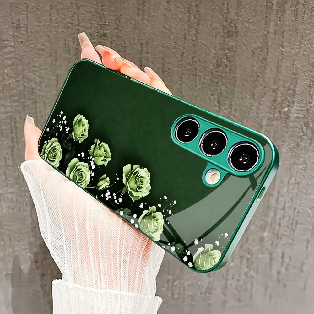 Phone case Green flowers Tempered Glass s26 Fashion phone case for Samsung Galaxy S26/S25/S24/S23/S22 Ultra FE Plus Shockproof - Image 3