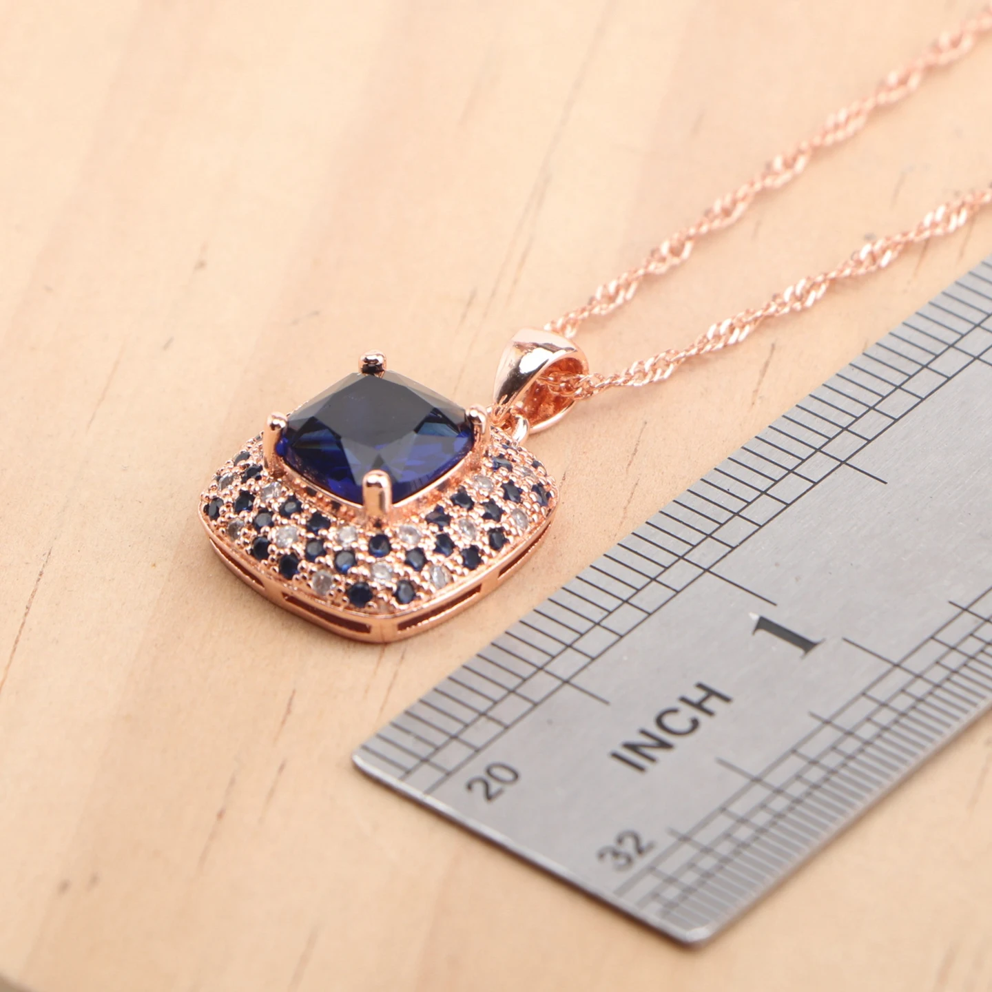 925 Silver Bridal Jewelry Sets Rose Gold Color Blue Zircon For Women Earrings Rings Pendant Wedding Necklace Set - Image 6