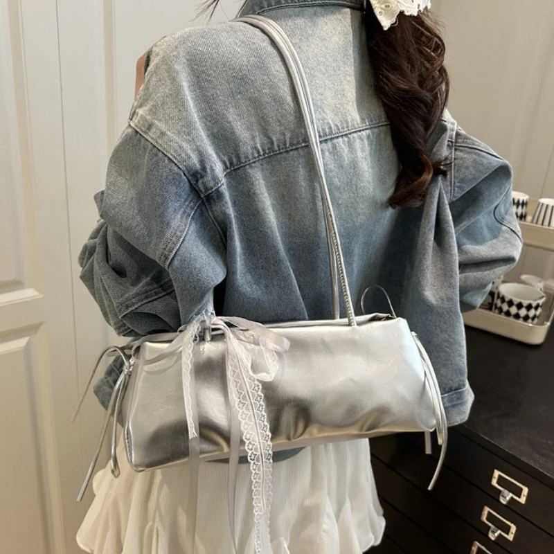 French Elegant Square Bag Korean Bow Decoration Pu High-quality Bag Niche Simple Ballet Style Shoulder Bag New Casual Women Bags - Image 3