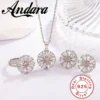 925 Sterling Silver Sunflower Zircon Pendant Bracelet Necklace Women's Sterling Silver Jewelry Set Wedding Gift - Gem Color : RingNecklaceEarrings