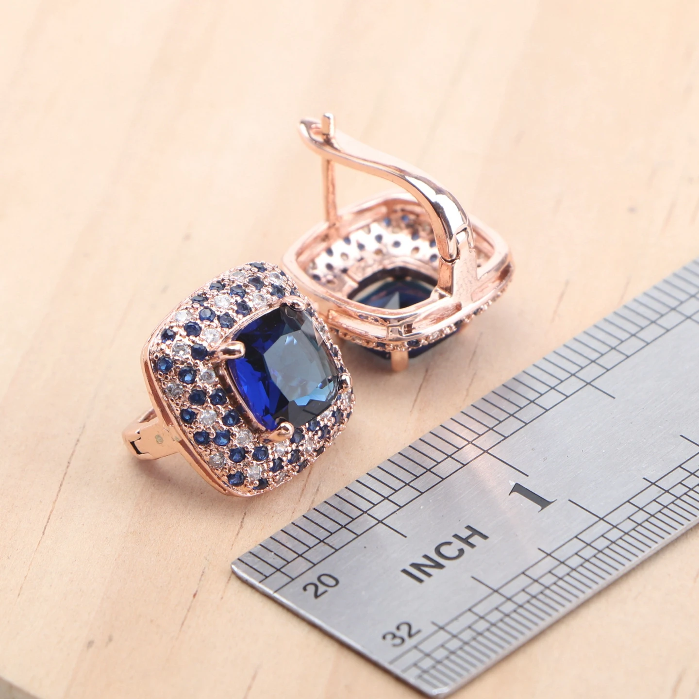 925 Silver Bridal Jewelry Sets Rose Gold Color Blue Zircon For Women Earrings Rings Pendant Wedding Necklace Set - Image 4