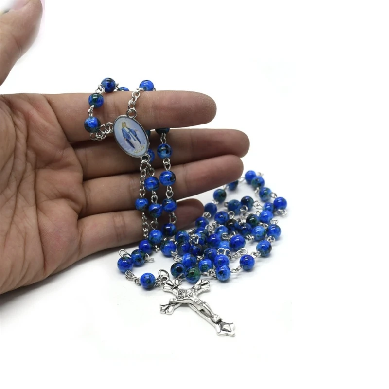 Catholic Glass Beads Rosary Necklace for Women Player Pendant Long Chains Chokers Fashion Religious Jewelry Gift - Image 3