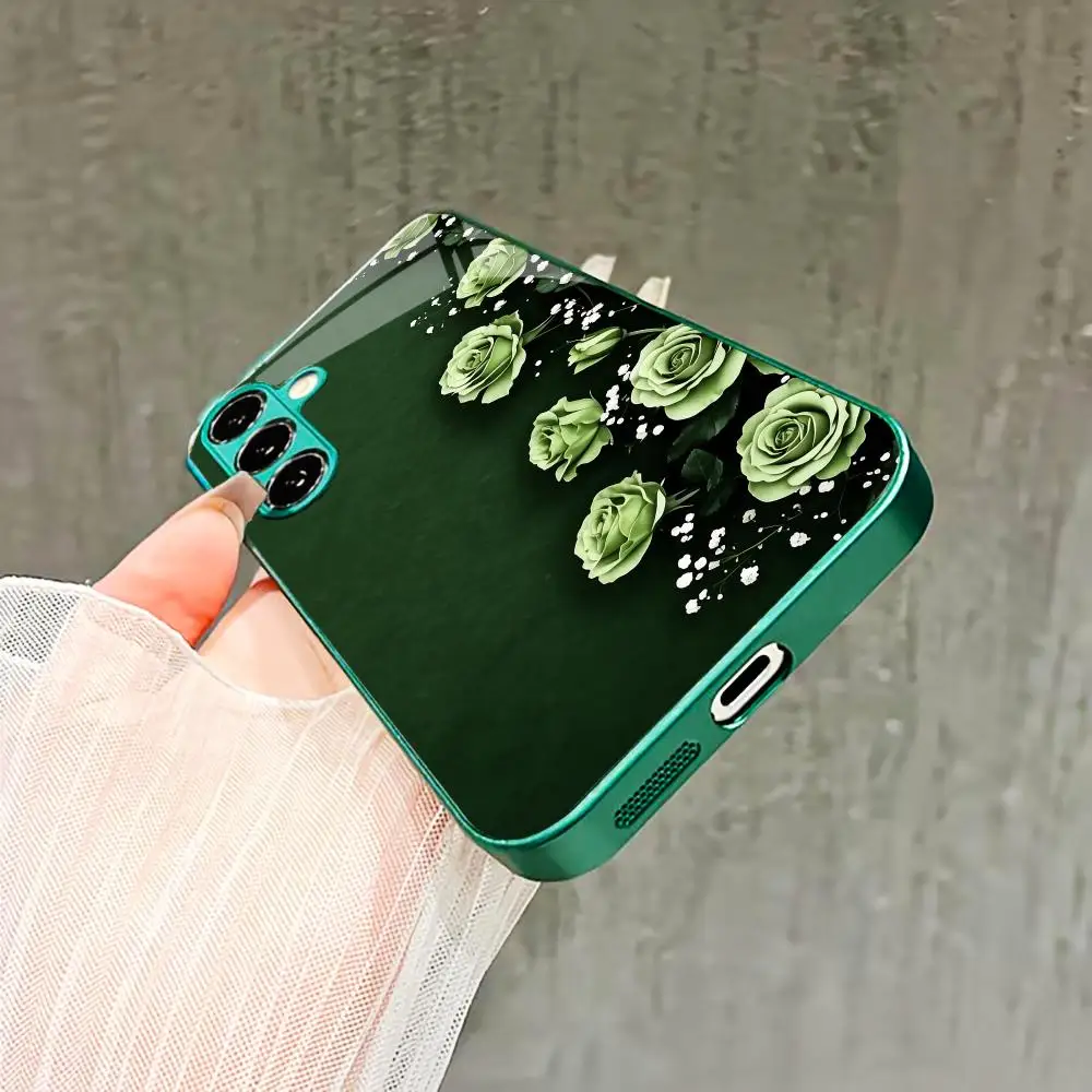 Phone case Green flowers Tempered Glass s26 Fashion phone case for Samsung Galaxy S26/S25/S24/S23/S22 Ultra FE Plus Shockproof - Image 4