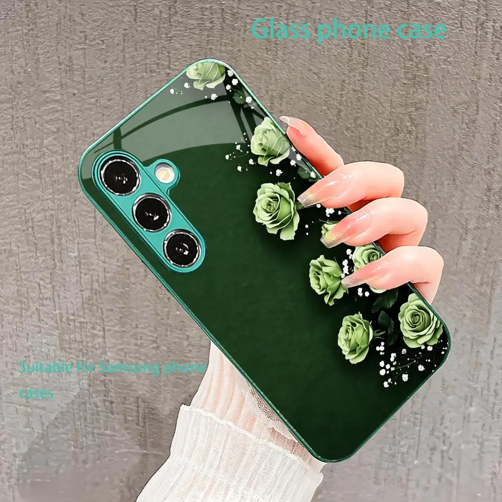 Phone case Green flowers Tempered Glass s26 Fashion phone case for Samsung Galaxy S26/S25/S24/S23/S22 Ultra FE Plus Shockproof - Image 6