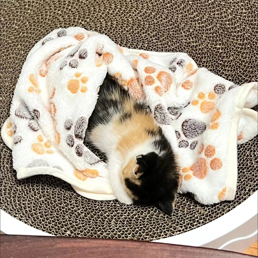 Warm Pet Cat Blanket Autumn Winter Cozy Thicken Fleece Kitten Footprint Bed Mat for Small Medium Big Cats Dog Chihuahua Supplies - Image 6